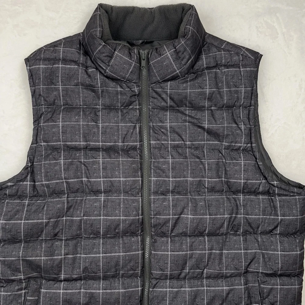 GAP Puffer Vest Full Zip Men's XL Quilted Lined‎ Sleeveless Outerwear Gray Grid